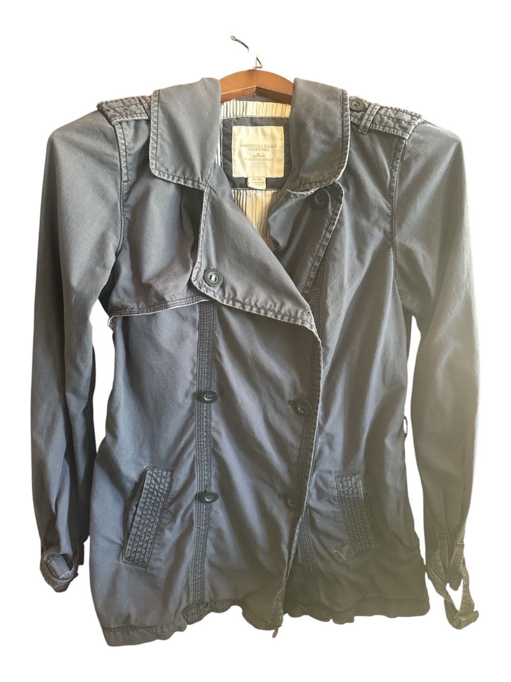 American Eagle Outfitters Grey Double-Breasted Trench Coat Suit Blazer Jacket